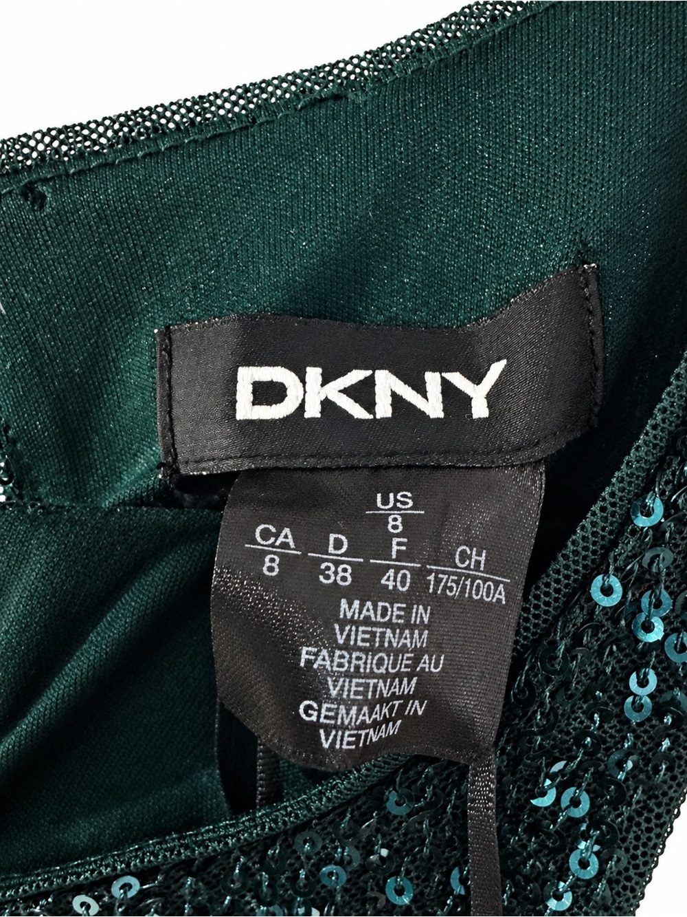DKNY Emerald Green Sequin Shift Dress Size 8 - Picture 2 of 7